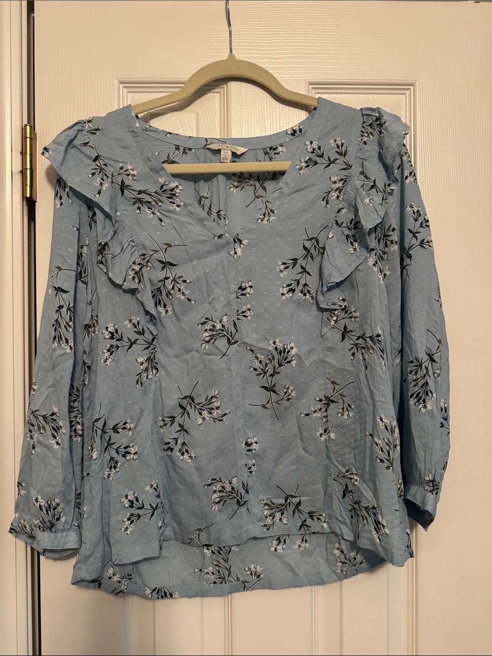 Lucky Brand Light Blue Floral Ruffle Blouse
